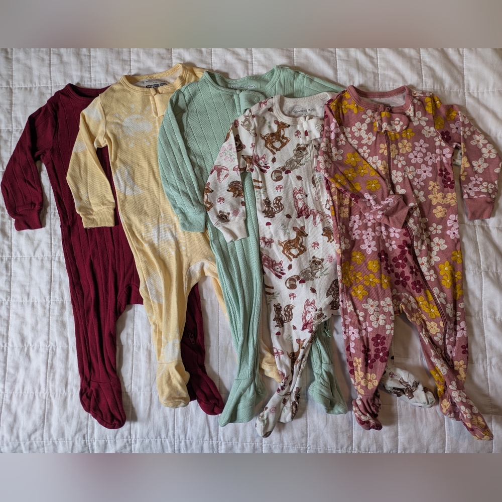 Set of 5 - Assorted Kids Footies Set - Organic Cotton - 6M